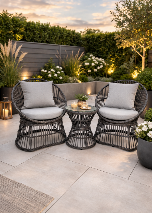 Landhaus Garten-Set KATI grau 3 Teile Polyrattan