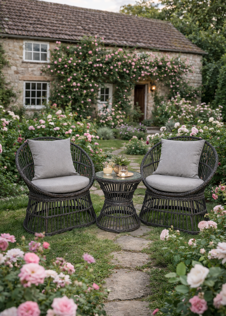 Landhaus Garten-Set KATI grau 3 Teile Polyrattan