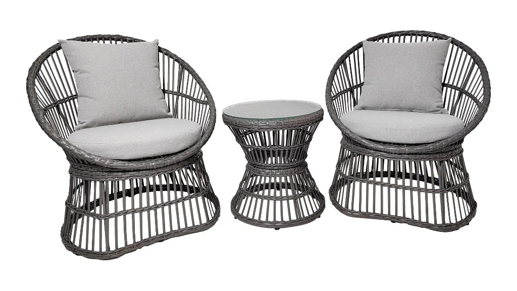 Landhaus Garten-Set KATI grau 3 Teile Polyrattan
