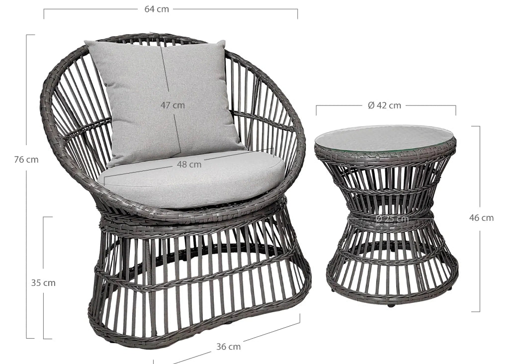 Landhaus Garten-Set KATI grau 3 Teile Polyrattan