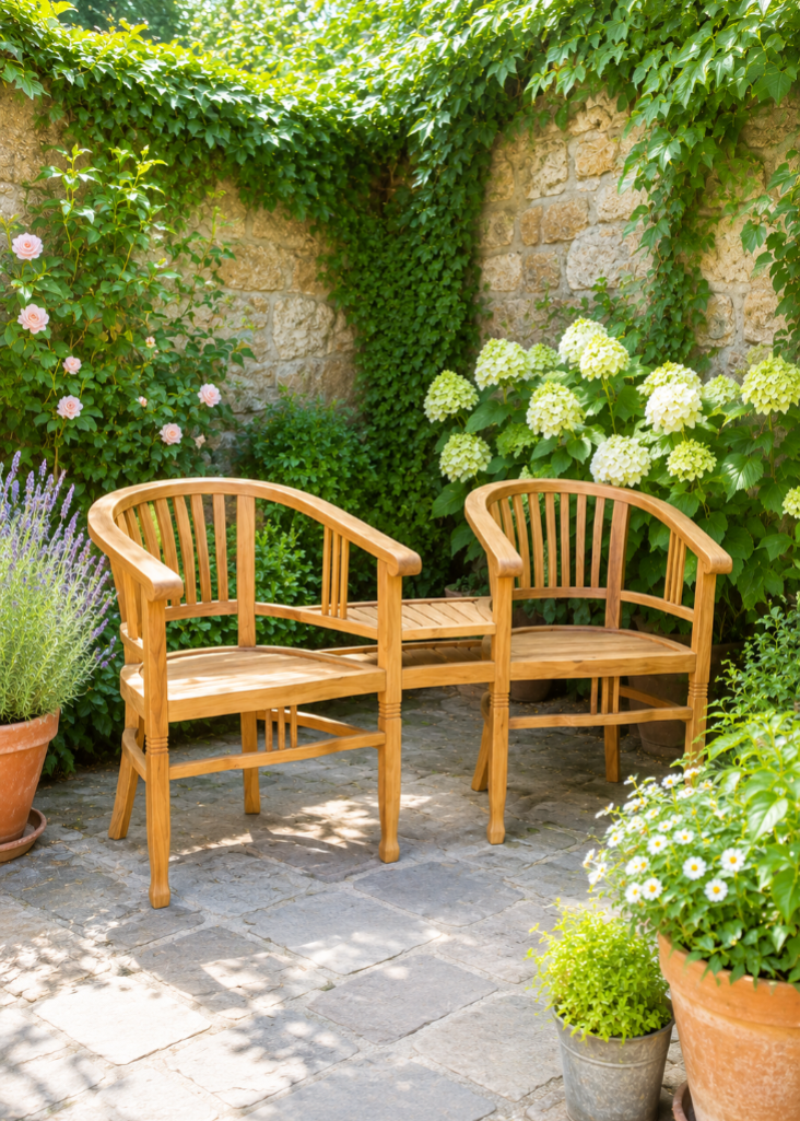 Wetterfeste 2-Sitzer Gartenbank aus Teakholz für Terrasse Balkon und kleine Gartenecken