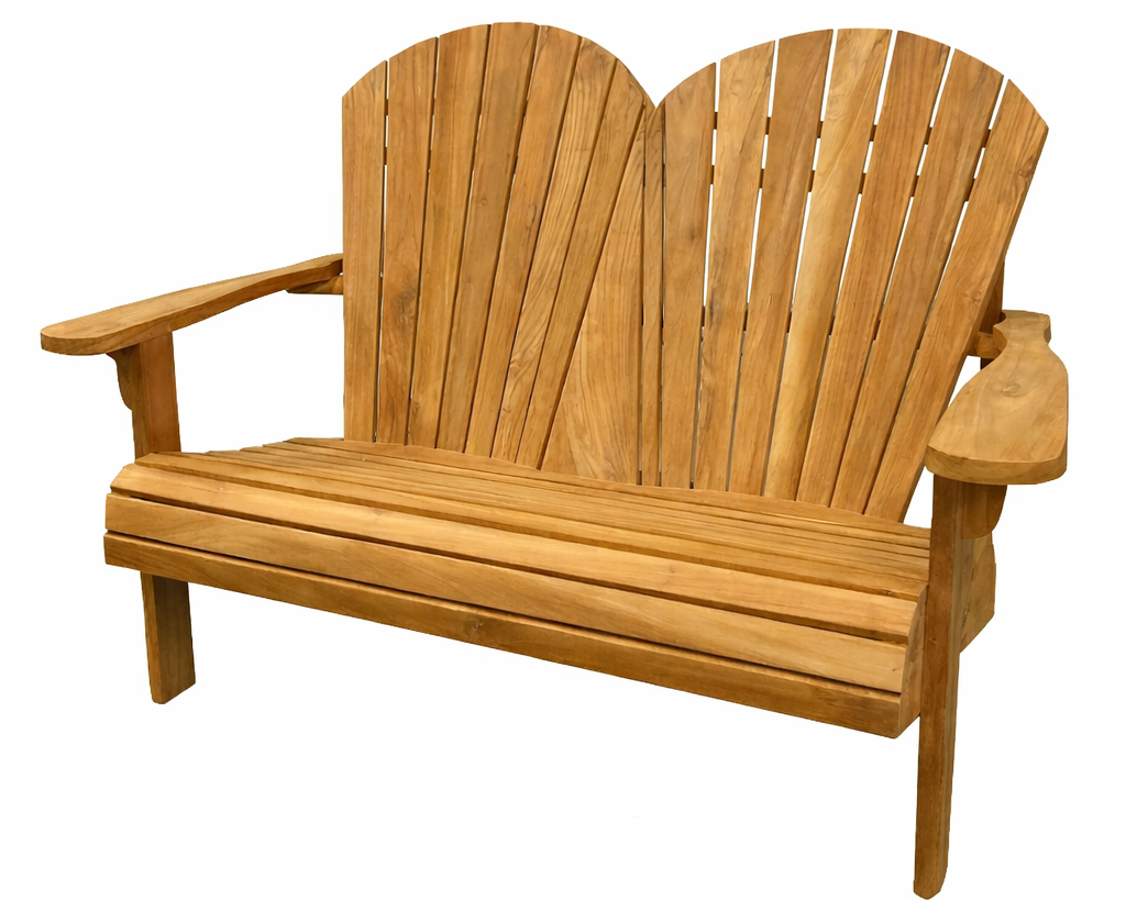 Adirondack Gartenbank 2 Sitzer aus Teakholz – robuste wetterfeste Holzbank für Balkon und Garten