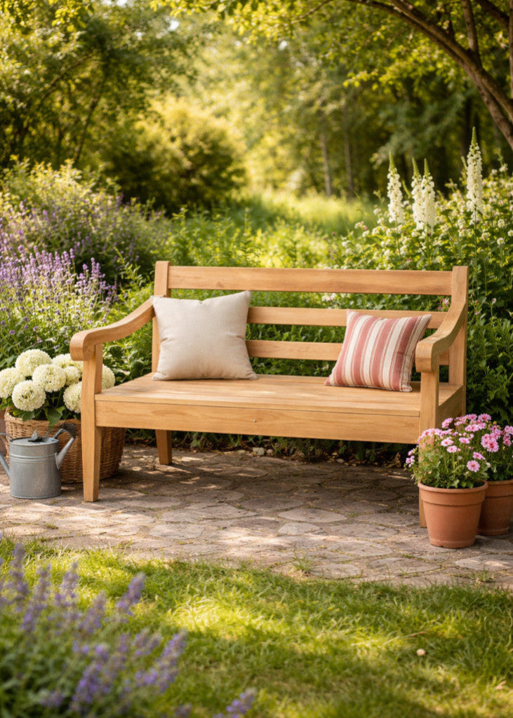 Gartenbank Holz natur 120 cm Sitzbank Landhausstil Außenbereich