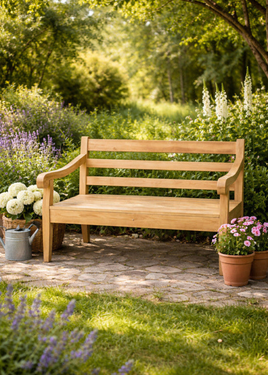 Gartenbank Teakholz 120 cm 2 Sitzer moderner Landhausstil Outdoor
