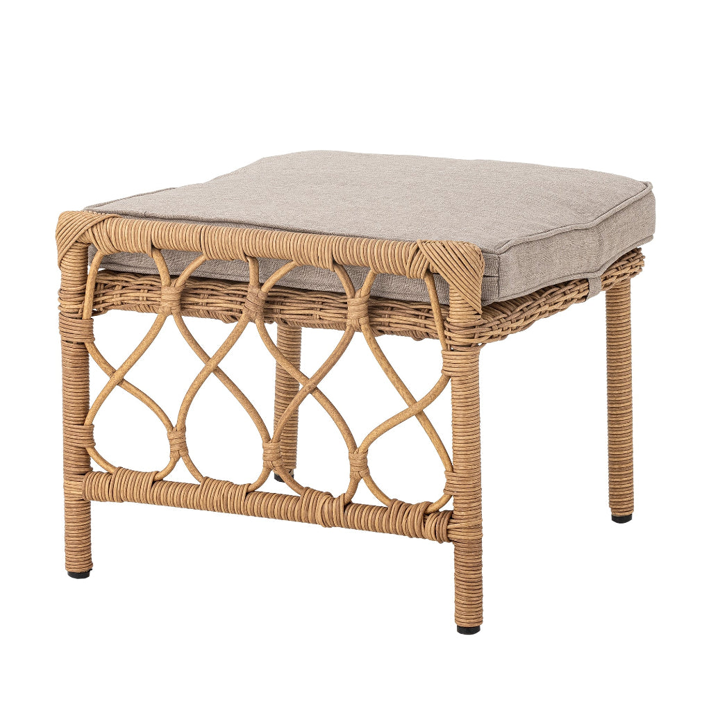 Loungesessel Garten mit Hocker – Polyrattan Gartensessel Natur mit Kissen platzsparend modern