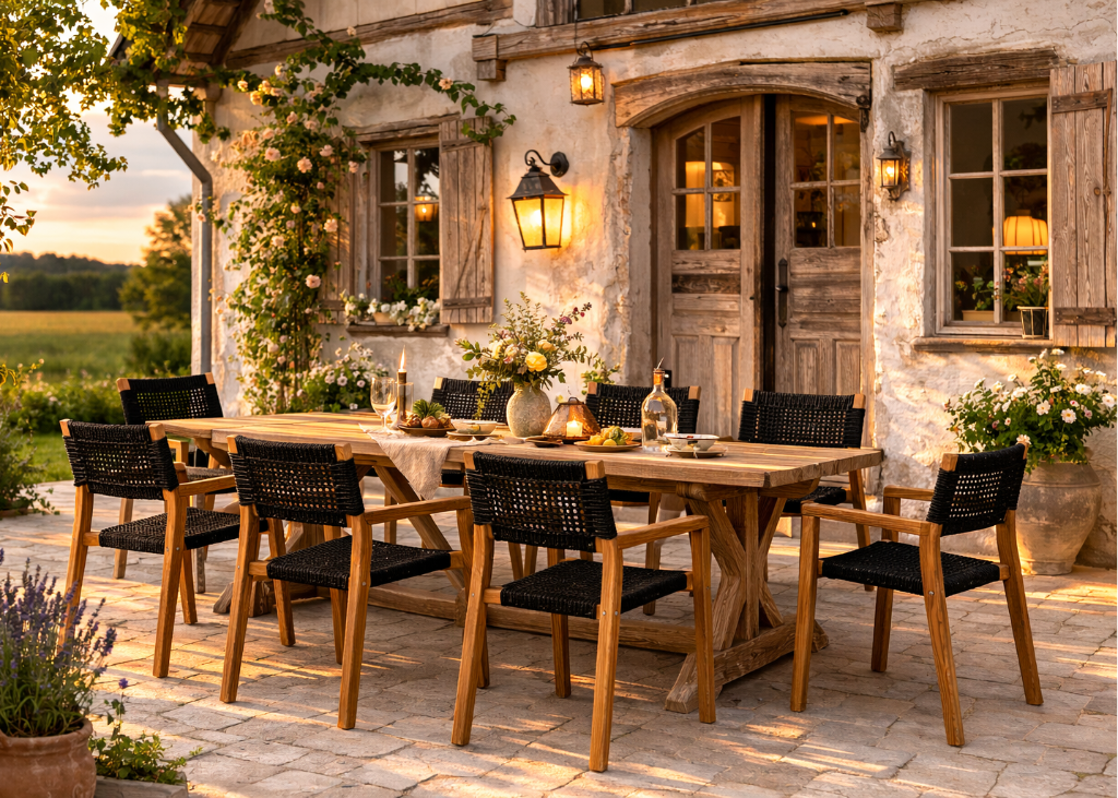 Gartenstuhl TOGO 2 Stück Holz schwarzes Seilgeflecht – Natürlich. Modern. Stilvoll.