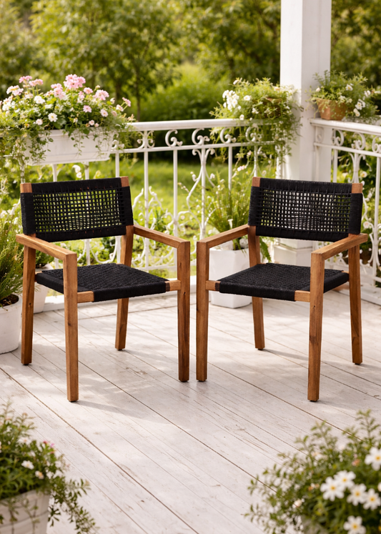 Gartenstuhl TOGO 2 Stück Holz schwarzes Seilgeflecht – Natürlich. Modern. Stilvoll.