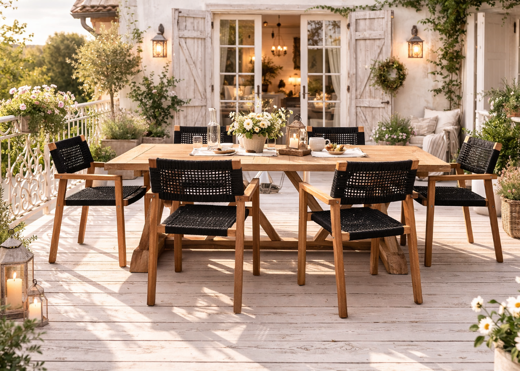 Gartenstuhl TOGO 2 Stück Holz schwarzes Seilgeflecht – Natürlich. Modern. Stilvoll.