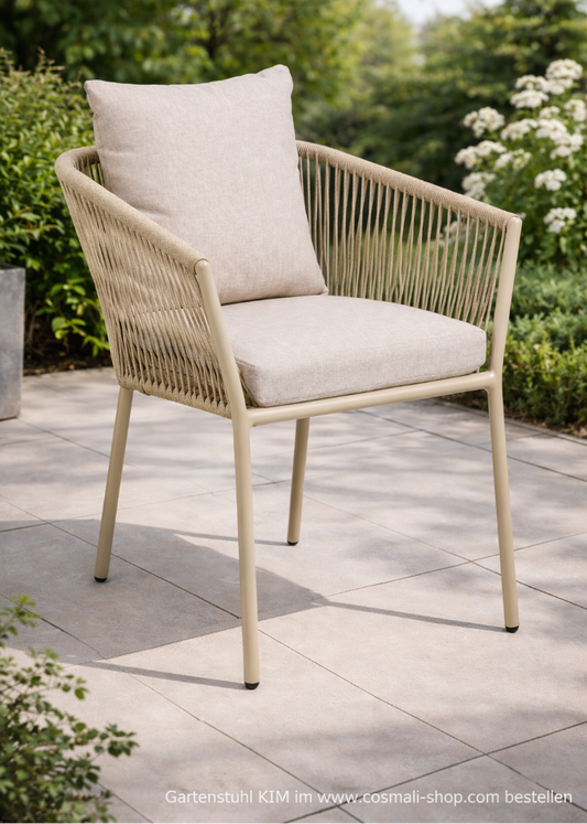 Gartenstuhl KIM 4er-Set – Modernes Design in Beige-Sand mit Kissen