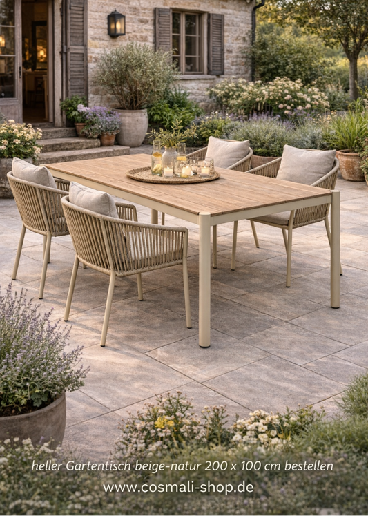 Moderner Gartentisch 200x100 cm – beige-natur - cosmali living