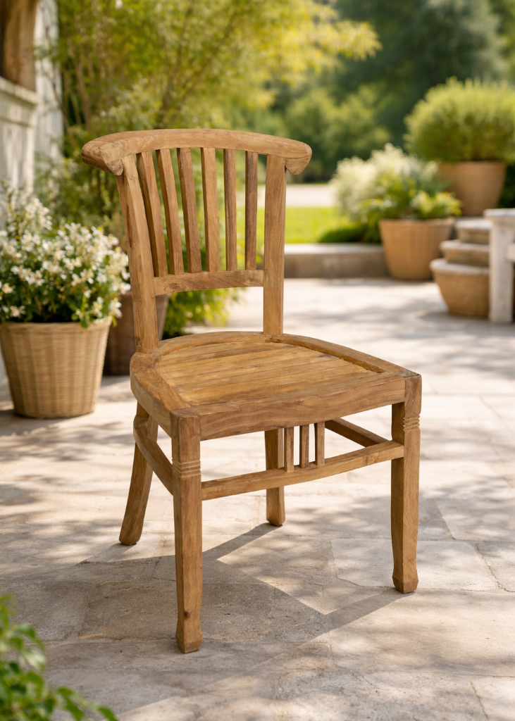 Massiver Holzstuhl für Garten und Terrasse mit natürlicher unbehandelter Oberfläche