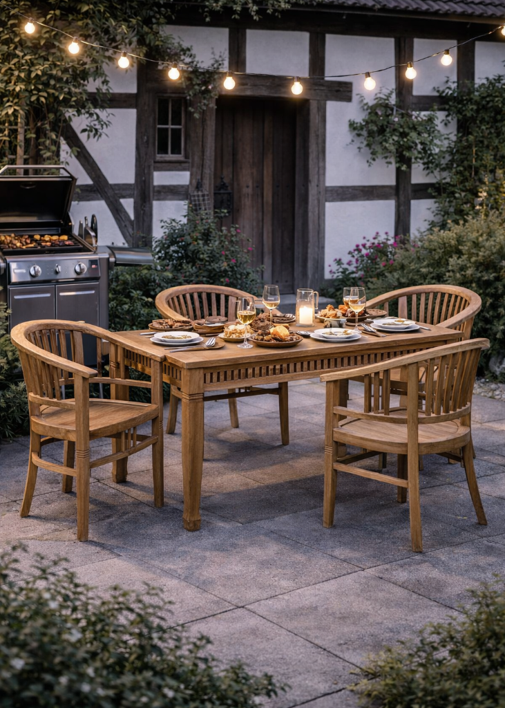 Rechteckiger Gartentisch aus Teakholz massiv