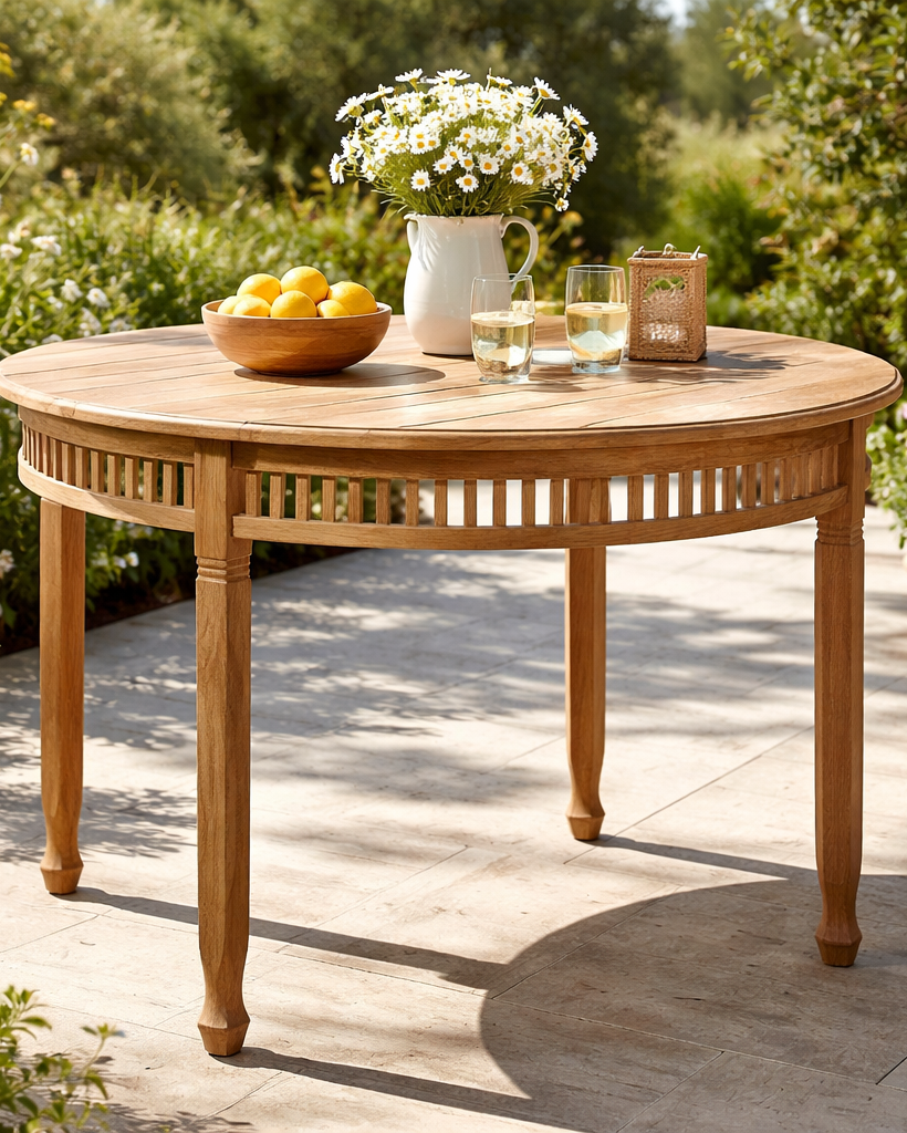 Runder Gartentisch aus recyceltem Teakholz Ø120 cm im natürlichen Landhausstil
