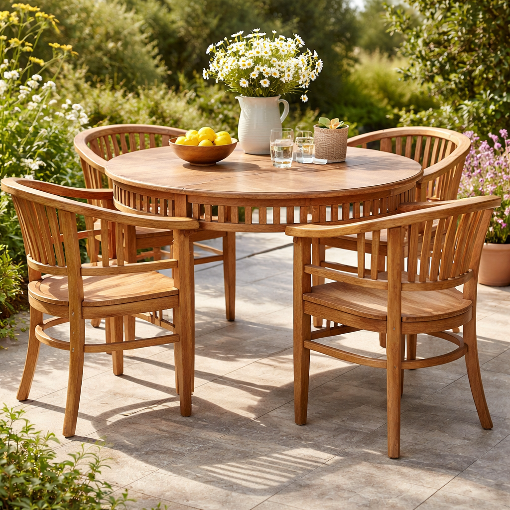Massiver Teakholz Gartentisch rund nachhaltig für Terrasse Garten Balkon