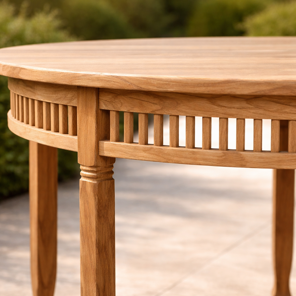 Nachhaltiger Terrassentisch aus recyceltem Teakholz massiv und zeitlos