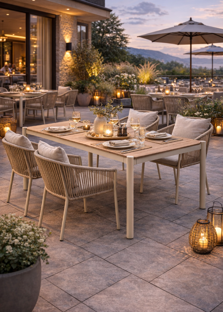 Moderner Gartentisch 200x100 cm – beige-natur - cosmali living