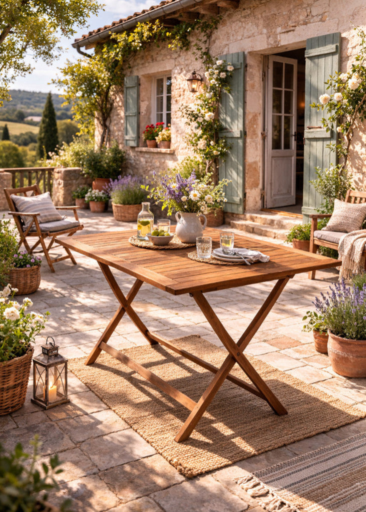 Gartentisch Landhausstil Teak 120x80 cm – Holz Esstisch natur