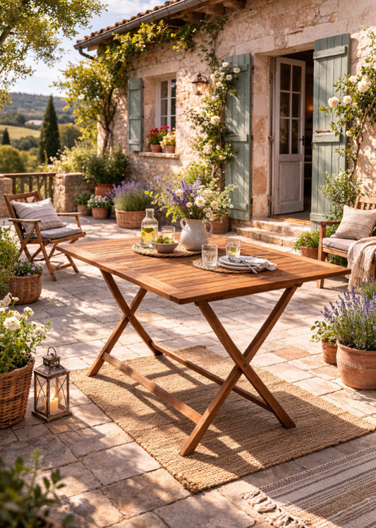 Gartentisch Landhausstil Teak 120x80 cm – Holz Esstisch natur