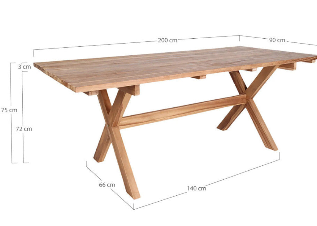 Recyclingholz Gartentisch Teakholz 200x90 cm - Landhaus Esstisch