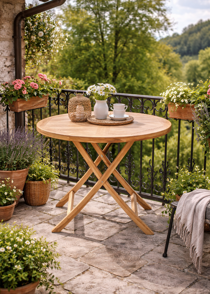 cosmali-living Gartentisch Teak rund Ø100 cm – massiv & montiert