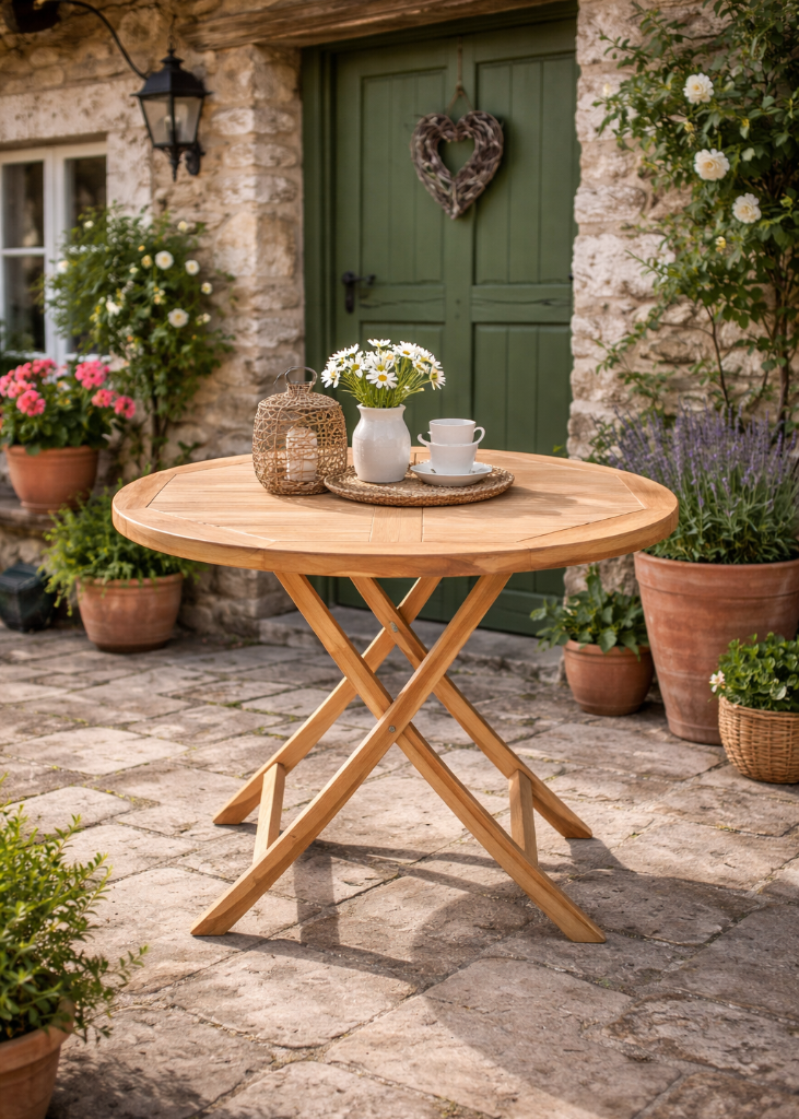 cosmali-living Gartentisch Teak rund Ø100 cm – massiv & montiert