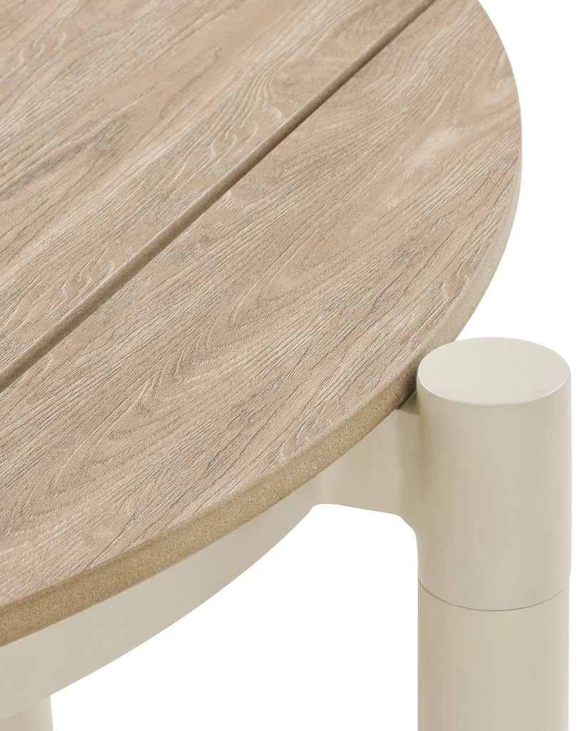 Moderner Gartentisch rund 90 cm – beige-natur - cosmali living