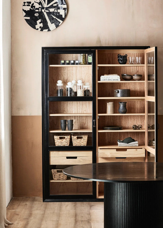 Große Holz Vitrine  in schwarz-natur