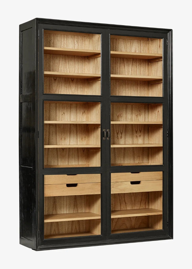 Große Holz Vitrine in schwarz-natur Landhausstil
