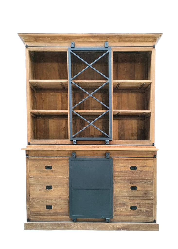 LANI, Landhaus Vitrine Industrial - 150x220 cm Eisen Schiebetüren