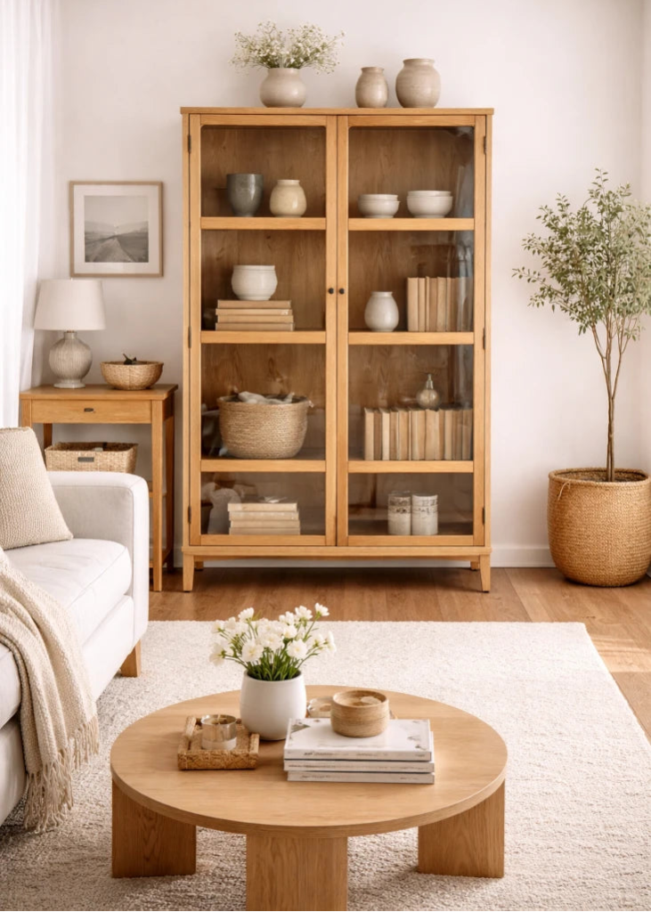 Große Vitrine ELI Holz Natur 90x40x180 cm