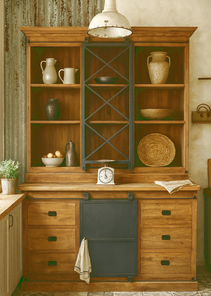 LANI, Landhaus Vitrine Industrial - 150x220 cm Eisen Schiebetüren