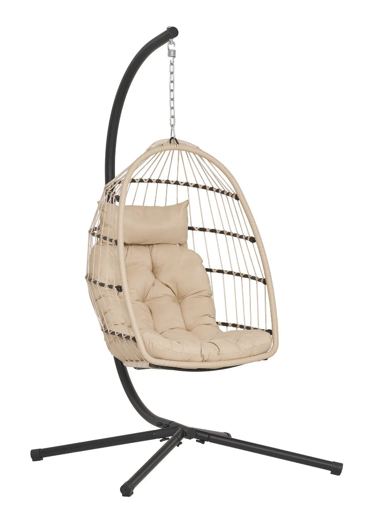 Moderner Hängesessel aus PE-Rattan mit Stahlgestell für Garten und Outdoorbereich