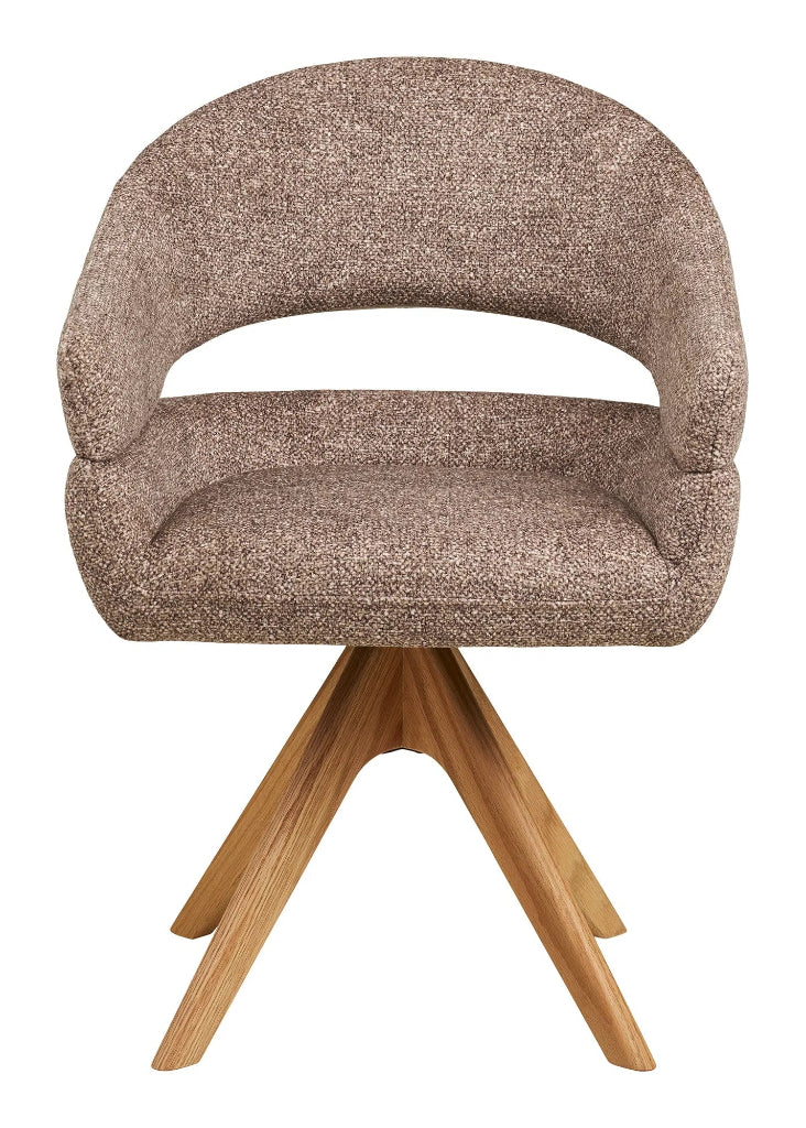 Esszimmerstuhl Drehfunktion Stoff Braun – Eiche Beine