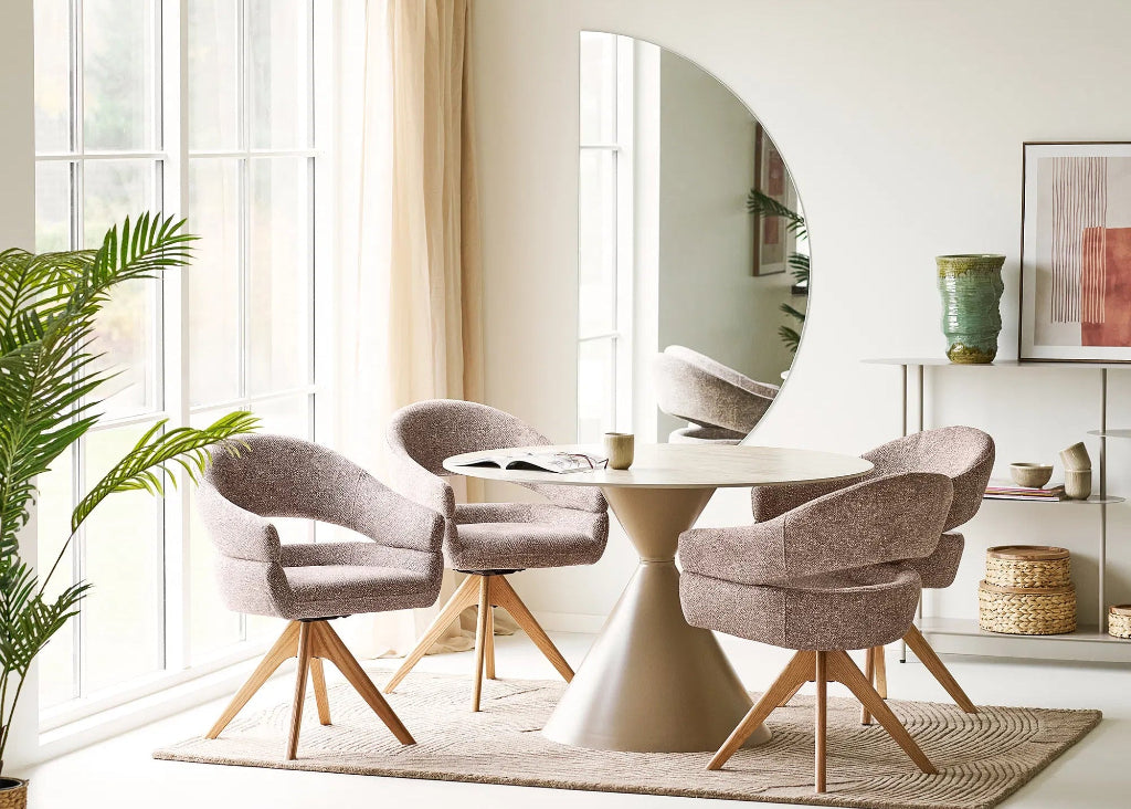 Esszimmerstuhl Drehfunktion gepolstert Stoff Braun – Beine Eiche