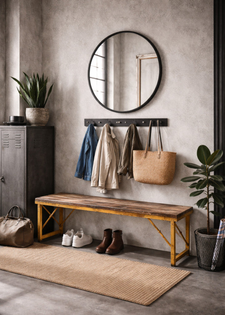 Industriedesign Bank B 183 cm gelb-natur