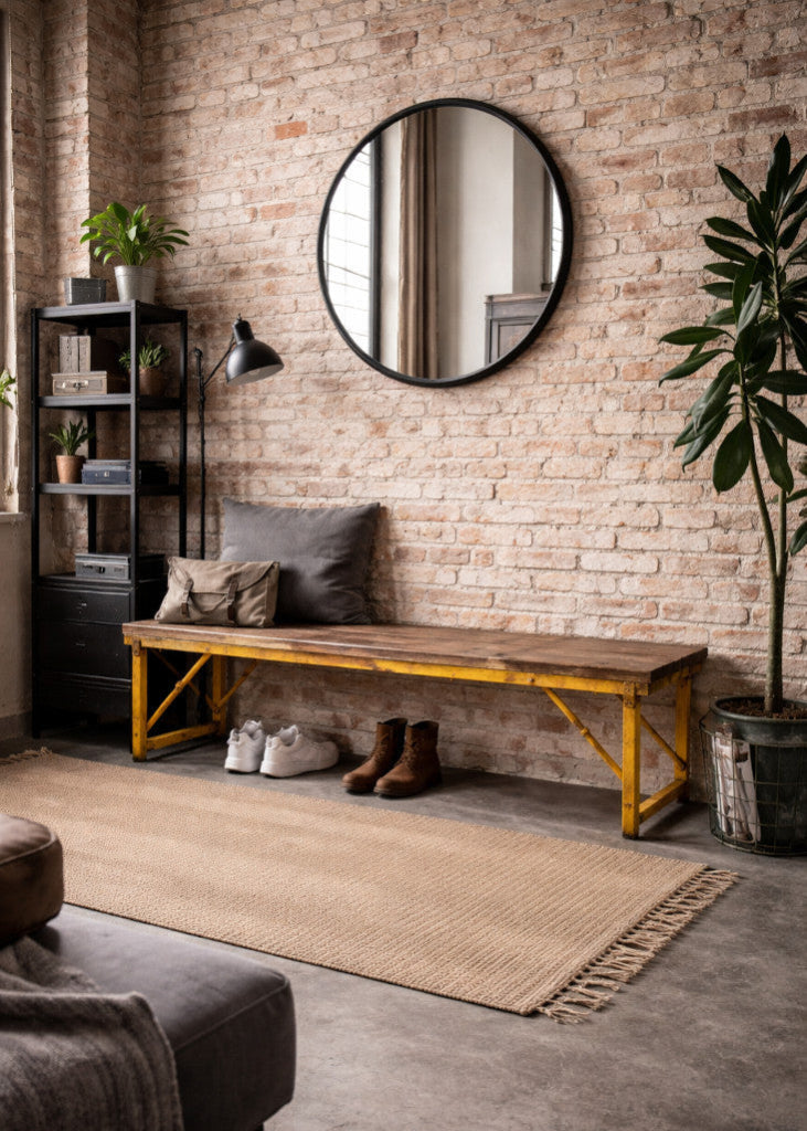 Industriedesign Bank B 183 cm gelb-natur