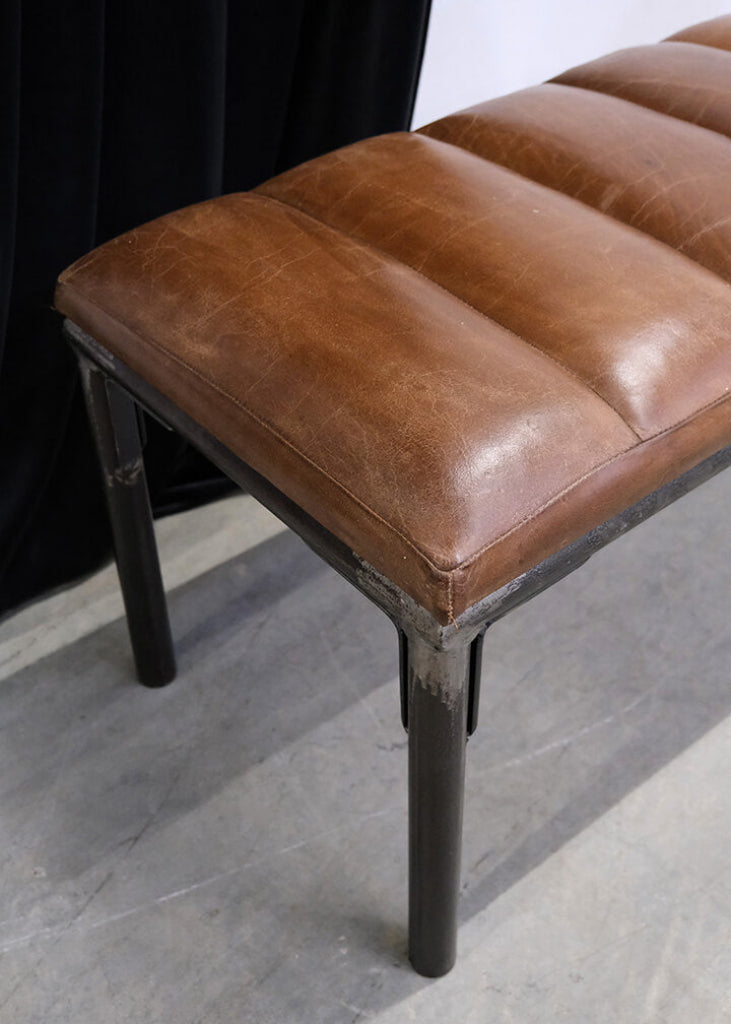 Industrielle Leder-Metallbank 120 cm, Naturleder