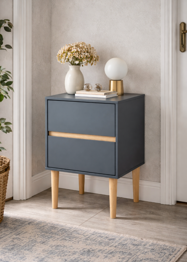 Beistelltisch, Nachtschrank dunkelgrau 2 Schubladen, modernes Design