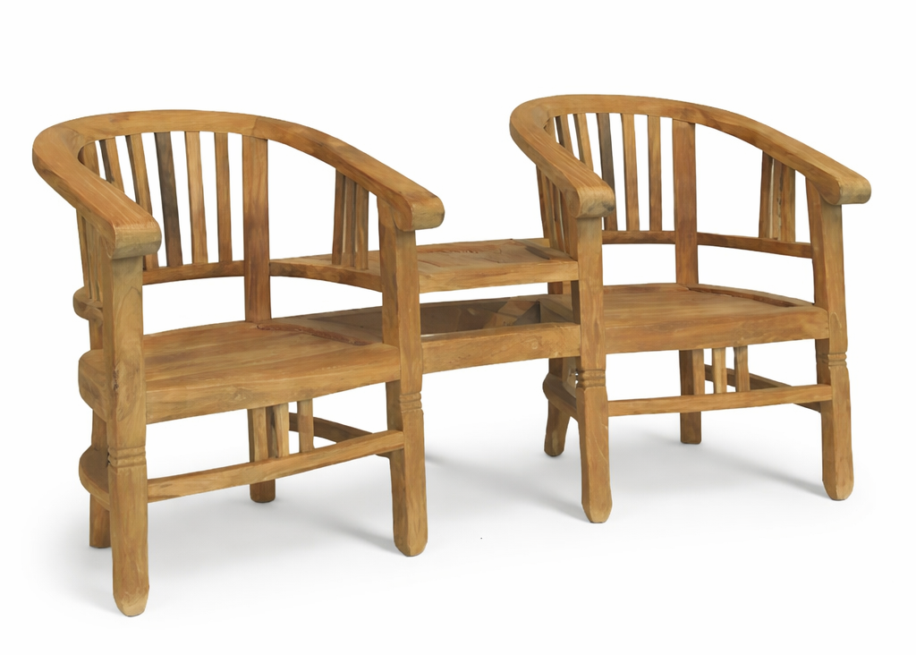 Kinderbank 2 Sitzer mit Tisch aus massivem Teakholz für Garten und Terrasse