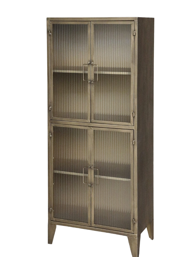 Vitrine Metall antik messing - 4 Riffelglastüren