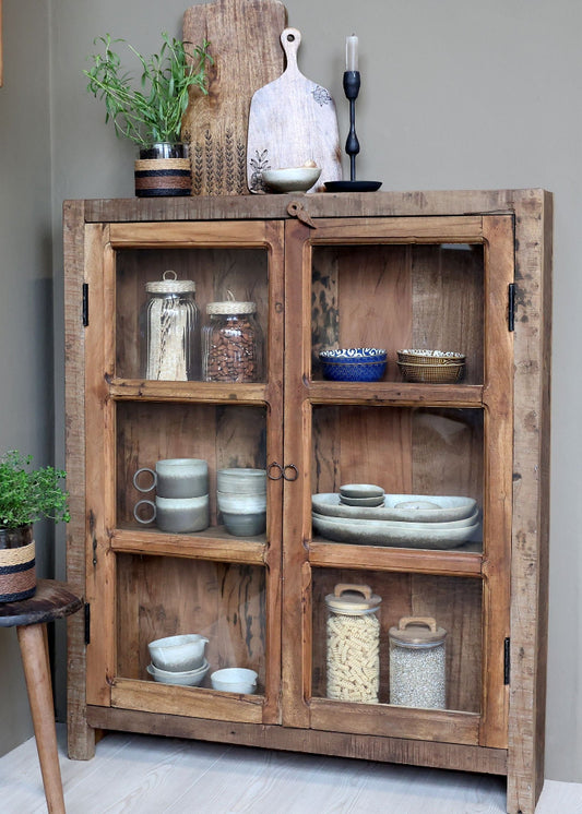 Schmale Vitrine WENDY Altholz H 105 x T 18 cm Landhausstil