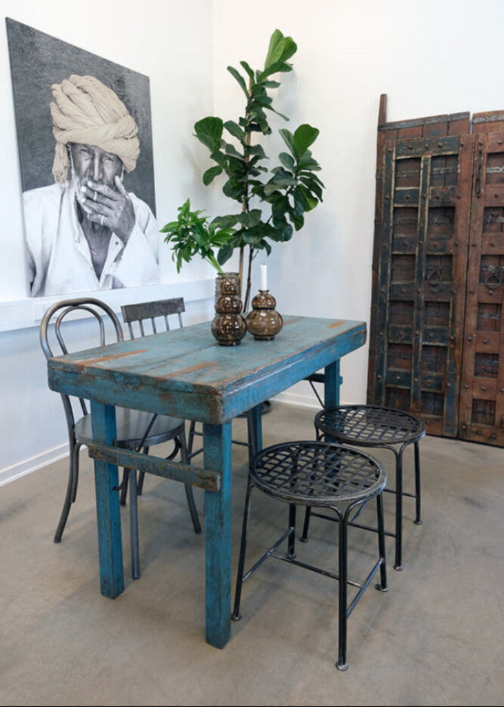 Altholz Esstisch blau shabby chic - kleiner Klapptisch Altholz 120x60 cm