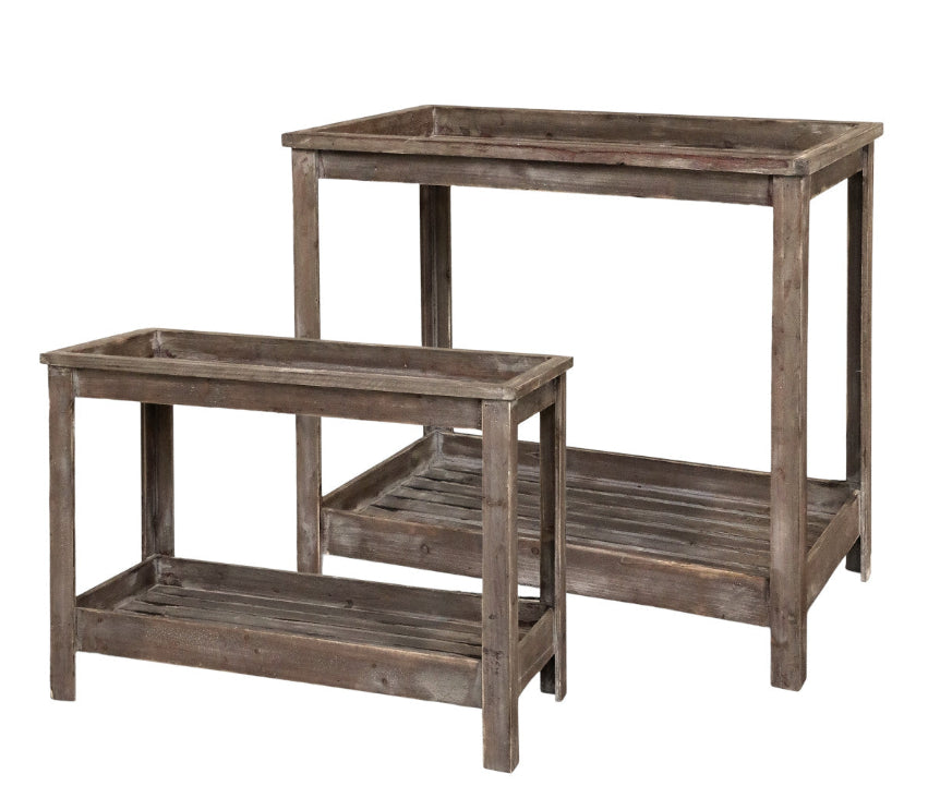 Konsolentisch ELIN aus Massivholz Kiefer – zwei unterschiedlich große Beistelltische aus altem Holz im Vintage Look.