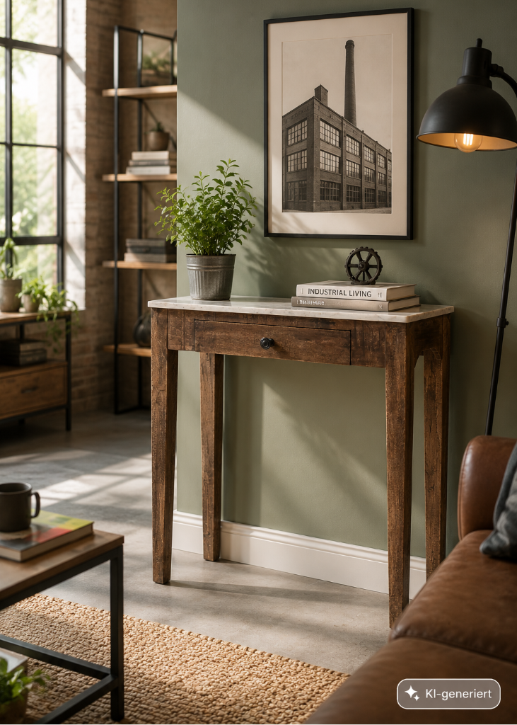 Moderner Konsolentisch für Flur und Wohnzimmer mit Stauraum, polierter Oberfläche und zeitlosem Design.
