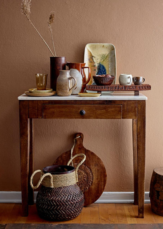 Konsolentisch FEE Holz weiße Marmorplatte mit Schublade 79cm