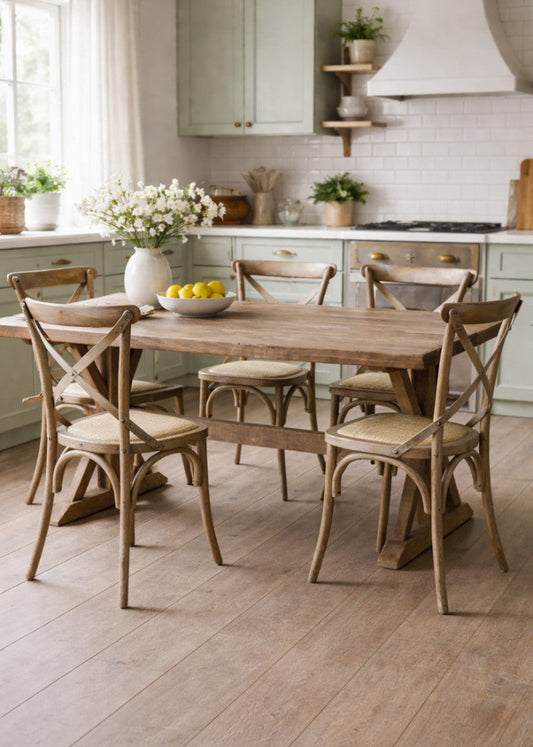 Landhaus Esszimmerstuhl 2 Stück mit Kreuzlehne Holz-Geflecht Natur