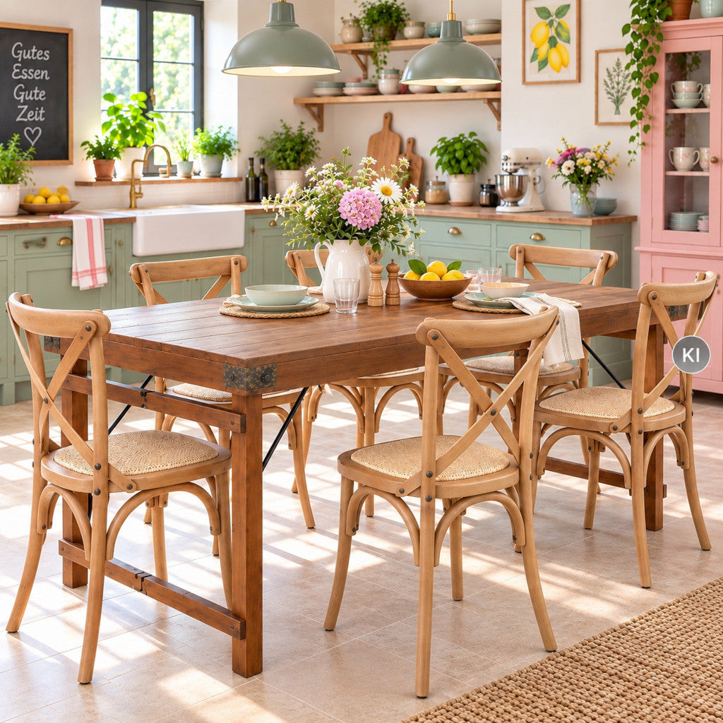 Landhausstuhl RITA aus Naturholz mit Kreuzlehne für Café, Bistro, Restaurant und stilvolle Gastronomie
