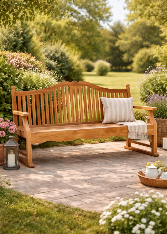 Elegante Gartenbank aus Teakholz massiv 228 cm 3 Sitzer gemütlich für Terrasse und Garten