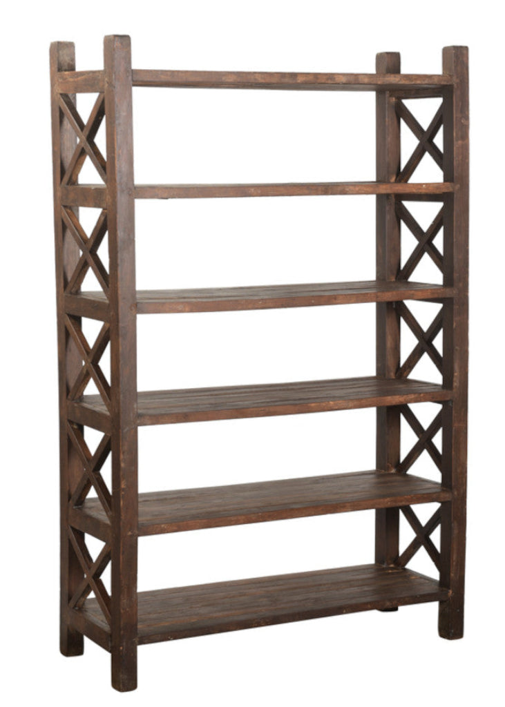 Rustikales Landhaus-Holzregal mit Kreuz-Design H 183 cm - EINZELSTÜCK