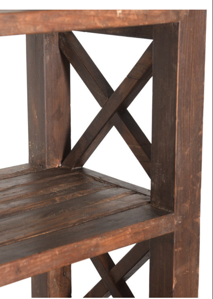 Rustikales Landhaus-Holzregal mit Kreuz-Design H 183 cm - EINZELSTÜCK